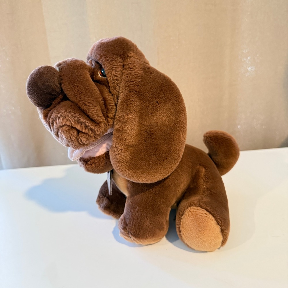 Vintage Ganz Bros Wrinkles Dog Plush Brown Bloodhound 1981 ID Tag 4440680 8 inch
